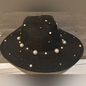 Steve Madden Black and White Pearl-Embellished Hat